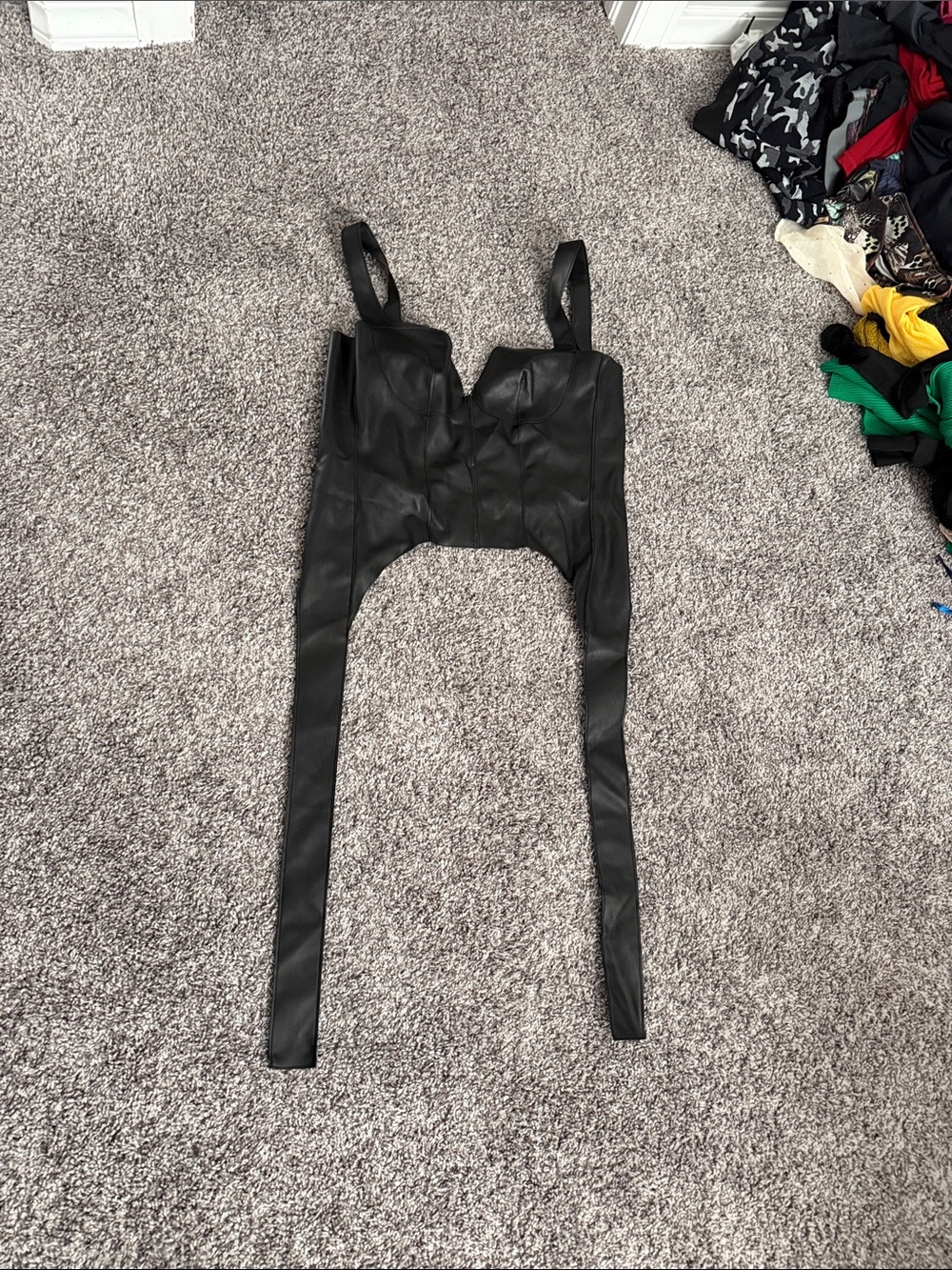 AKIRA Black Faux Leather Corset Tank Top
